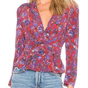 IRO Red and Purple Floral Blouse EUC